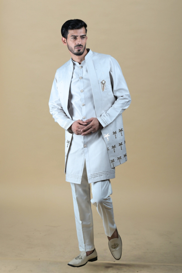 Ash Grey Toil Work with Open Shrug and Open Kurta