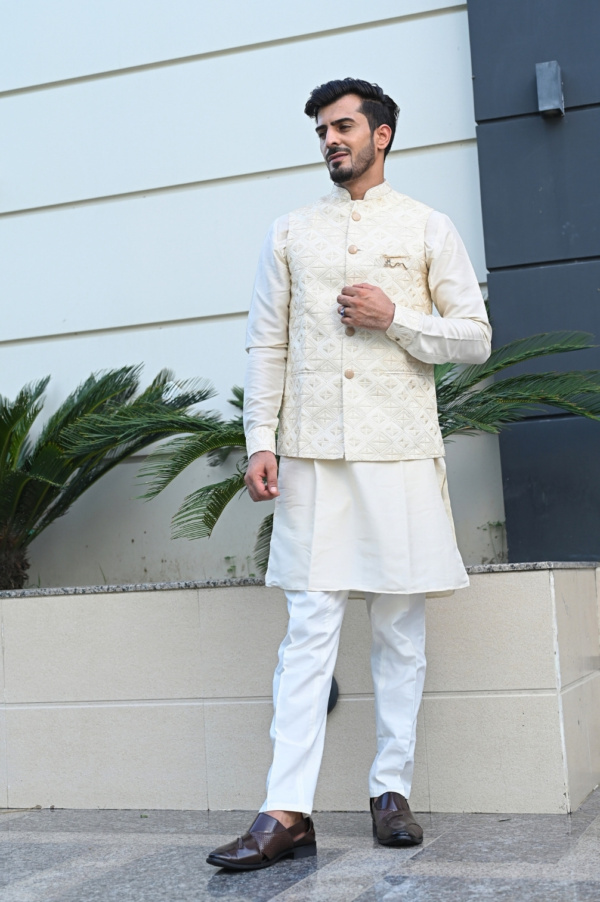 Fown Colour Chikankari with Biscuity Kurta - Image 2