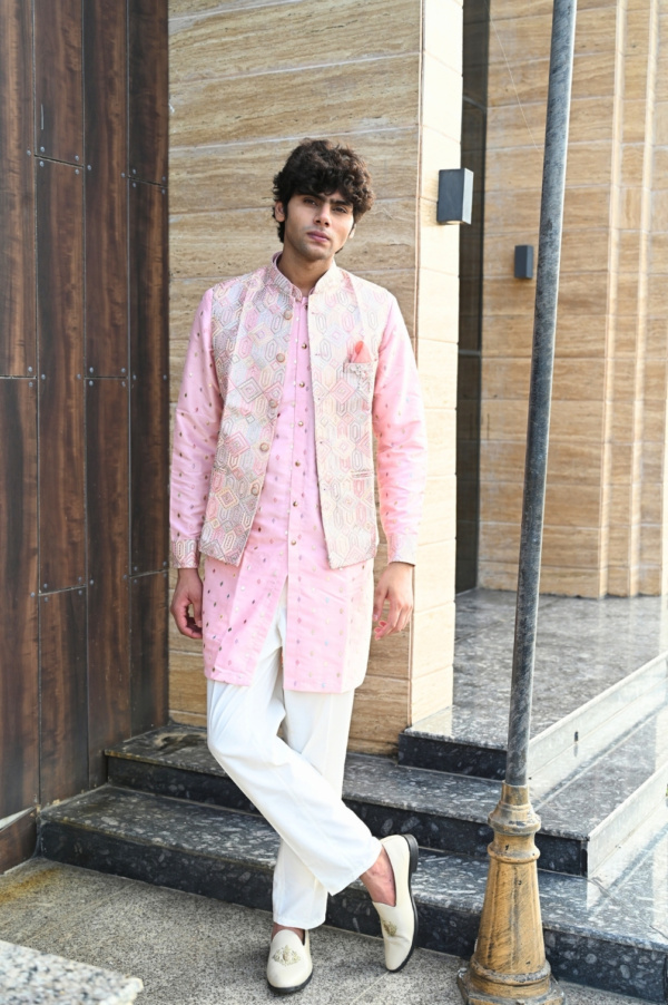 Pink Kurta Jacket with Golden Toiling Embroidery