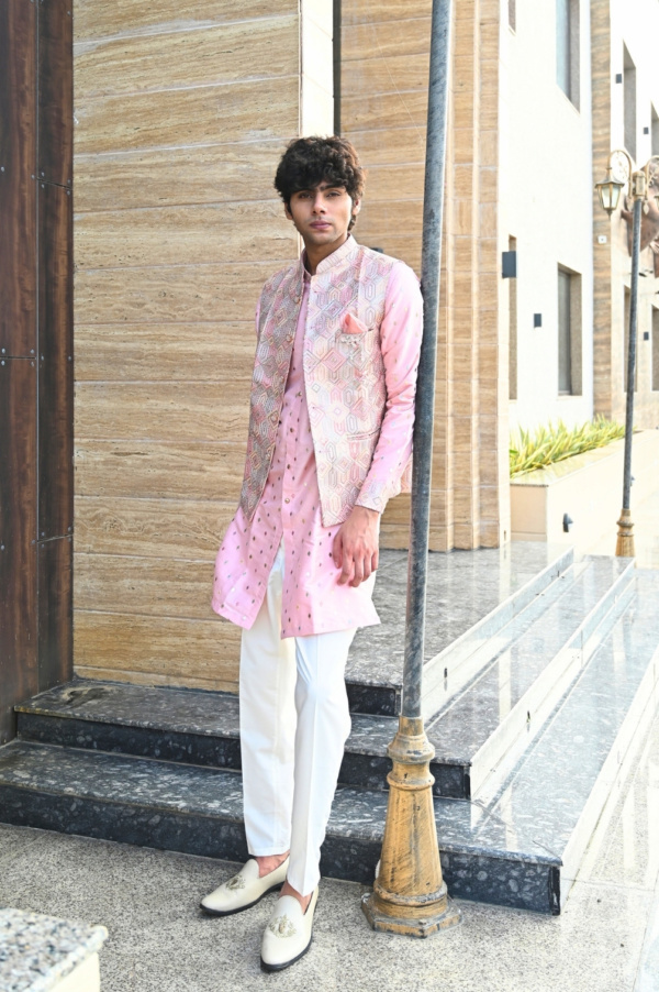 Pink Kurta Jacket with Golden Toiling Embroidery - Image 3