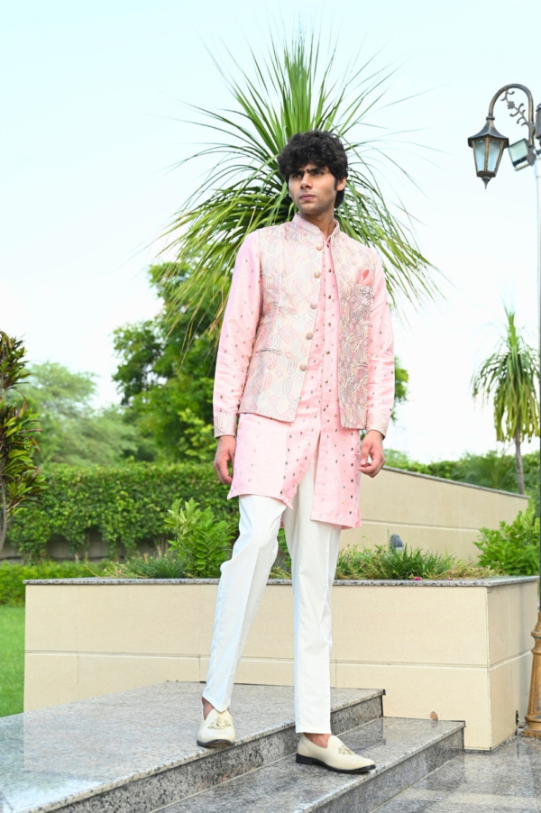 Pink Kurta Jacket with Golden Toiling Embroidery - Image 2