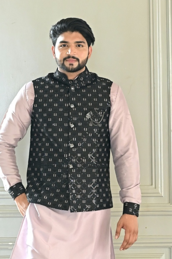 The Mystic Black Jacket with Lavender Matching and Lavender Suit Kurta - Image 2