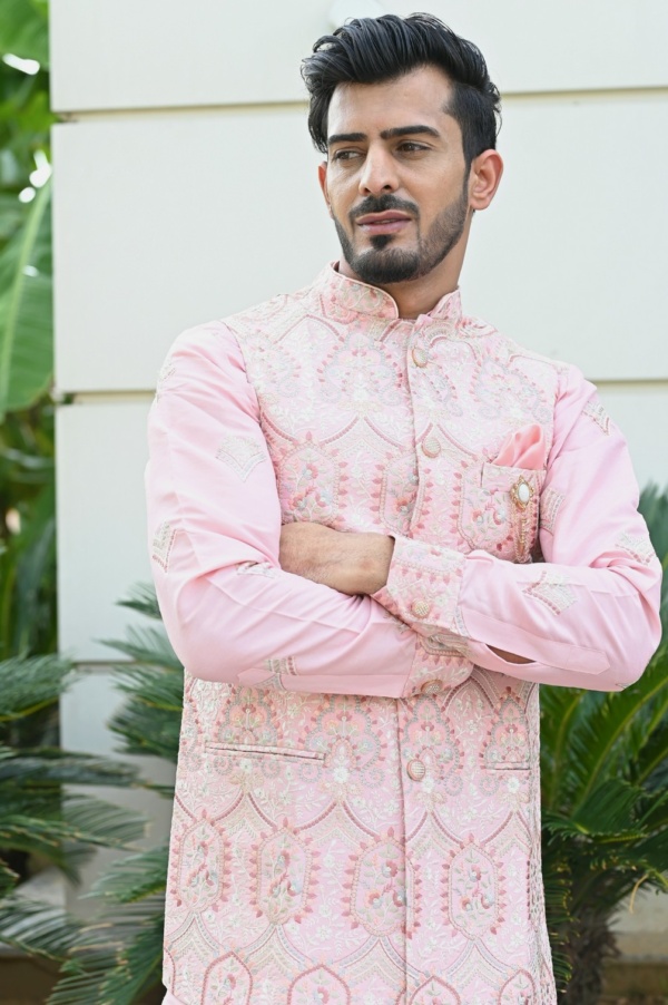 Side Round Kurta Jacket with Pink Matching Inner And Outer Embroidery Work - Image 3